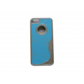 Coque pour Iphone 5 bleue paillettes argents contour métal + film protection écran offert