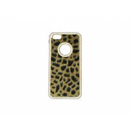 Coque pour Iphone 5 léopard velours contour strass diamants + film protection écran offert