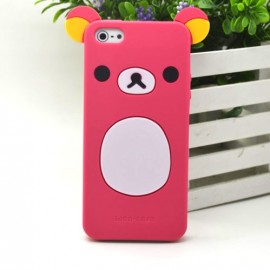 Coque pour Iphone 5 silicone koala rose fuschia oreilles jaunes  + film protection écran offert