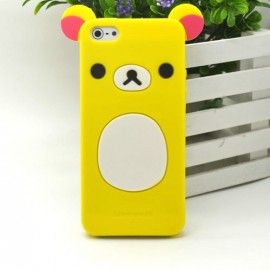 Coque pour Iphone 5 silicone koala jaune oreilles roses  + film protection écran offert