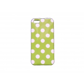 Coque pour Iphone 5 silicone semi-rigide verte à pois blancs  + film protection écran offert