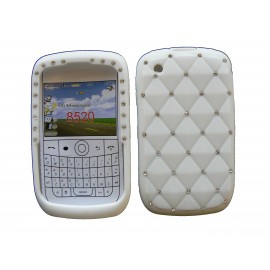 Coque pour Blackberry 8520 curve silicone blanche strass diamants + film protection écran offert