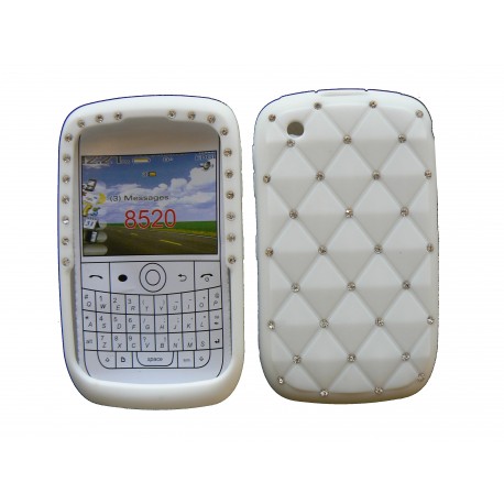 Coque pour Blackberry 8520 curve silicone blanche strass diamants + film protection écran offert