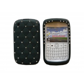 Coque pour Blackberry 8520 curve silicone noire strass diamants + film protection écran offert