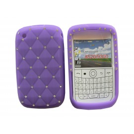 Coque pour Blackberry 8520 curve silicone violette strass diamants + film protection écran offert