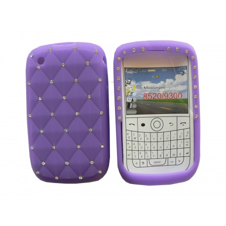 Coque pour Blackberry 8520 curve silicone violette strass diamants + film protection écran offert