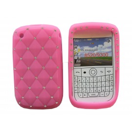 Coque pour Blackberry 8520 curve silicone rose strass diamants + film protection écran offert