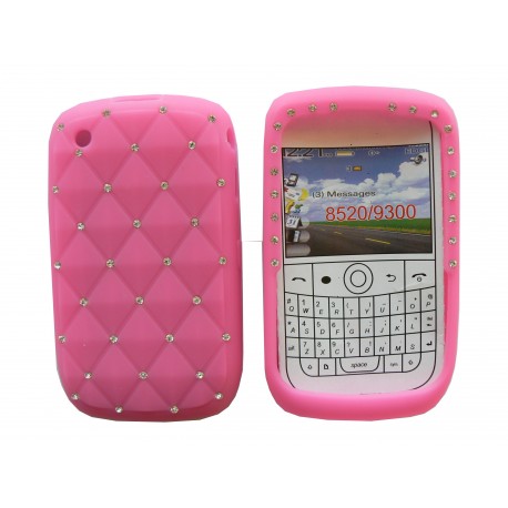 Coque pour Blackberry 8520 curve silicone rose strass diamants + film protection écran offert