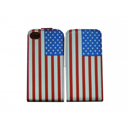 Pochette pour Iphone 4 en simili-cuir drapeau USA/Etats-Unis+ film protection écran