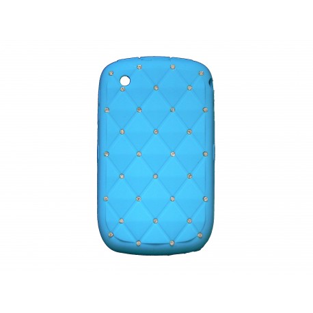 Coque pour Blackberry 8520 curve silicone bleue strass diamants + film protection écran offert