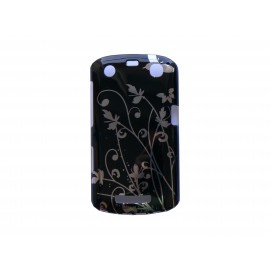 Coque Blackberry Curve 9350/9360/9370 noire fleurs argents + film protection écran offert