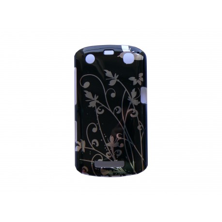 Coque Blackberry Curve 9350/9360/9370 noire fleurs argents + film protection écran offert