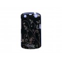 Coque Blackberry Curve 9350/9360/9370 noire fleurs argents + film protection écran offert