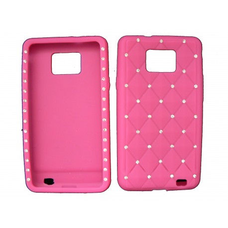 Coque pour Samsung I9100 Galaxy S2 silicone rose strass diamants + film protection écran offert