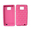 Coque pour Samsung I9100 Galaxy S2 silicone rose strass diamants + film protection écran offert