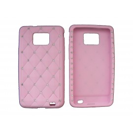 Coque pour Samsung I9100 Galaxy S2 silicone rose claire strass diamants + film protection écran offert