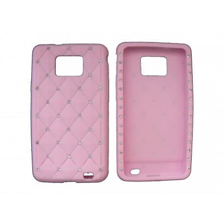 Coque pour Samsung I9100 Galaxy S2 silicone rose claire strass diamants + film protection écran offert
