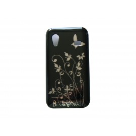 Coque Samsung S5830 Galaxy Ace noire papillons fleurs argents + film protection écran offert