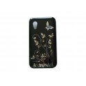 Coque Samsung S5830 Galaxy Ace noire papillons fleurs argents + film protection écran offert