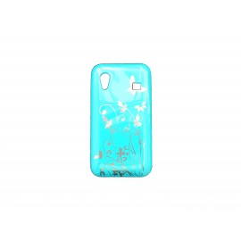 Coque pour Samsung S5830 Galaxy Ace bleue papillons fleurs argents + film protection écran offert