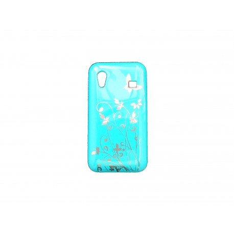 Coque pour Samsung S5830 Galaxy Ace bleue papillons fleurs argents + film protection écran offert