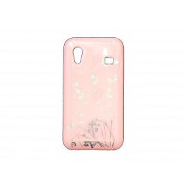 Coque pour Samsung S5830 Galaxy Ace rose clair papillons fleurs argents + film protection écran offert