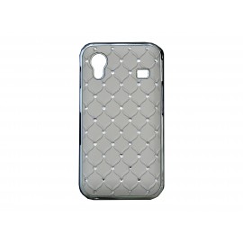 Coque pour Samsung S5830 Galaxy Ace grise strass diamants + film protection écran offert