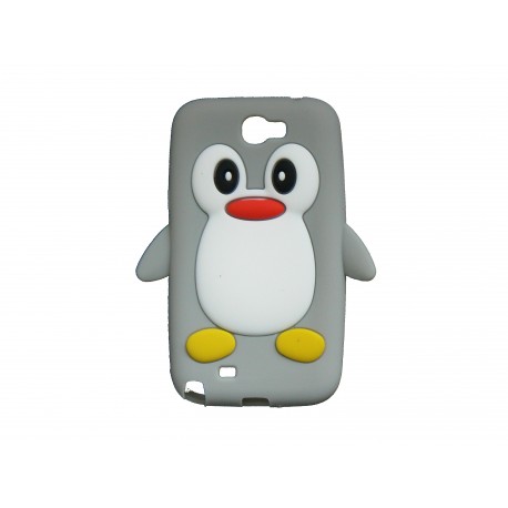 Coque pour Samsung Galaxy Note 2 - N7100  silicone pingouin gris + film protection écran offert