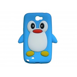 Coque pour Samsung Galaxy Note 2 - N7100  silicone pingouin bleu turquoise + film protection écran offert