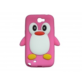 Coque pour Samsung Galaxy Note 2 - N7100  silicone pingouin rose + film protection écran offert