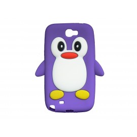 Coque pour Samsung Galaxy Note 2 - N7100  silicone pingouin violet + film protection écran offert