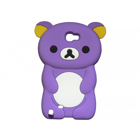 Coque pour Samsung Galaxy Note 2 - N7100  silicone ours violet oreilles jaunes + film protection écran offert