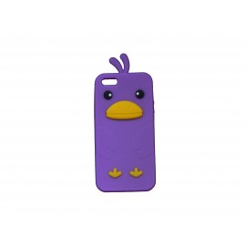 Coque pour Iphone 5 silicone poussin violet + film protection écran offert