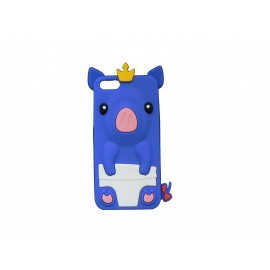 Coque pour Iphone 5 silicone cochon bleu + film protection écran offert