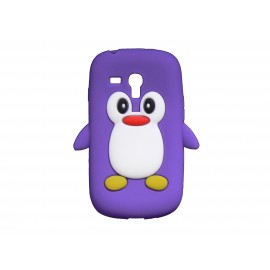 Coque silicone pour Samsung Galaxy S3 Mini/ I8190 pingouin violet + film protection écran offert