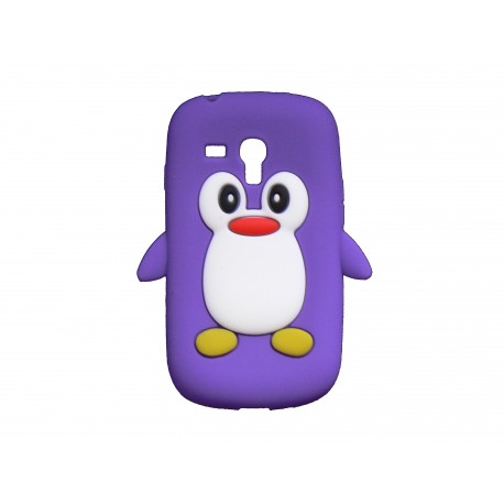 Coque silicone pour Samsung Galaxy S3 Mini/ I8190 pingouin violet + film protection écran offert