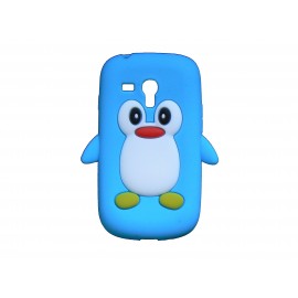 Coque silicone pour Samsung Galaxy S3 Mini/ I8190 pingouin bleu turquoise + film protection écran offert