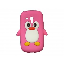 Coque silicone pour Samsung Galaxy S3 Mini/ I8190 pingouin rose bonbon + film protection écran offert