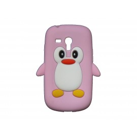 Coque silicone pour Samsung Galaxy S3 Mini/ I8190 pingouin rose clair + film protection écran offert