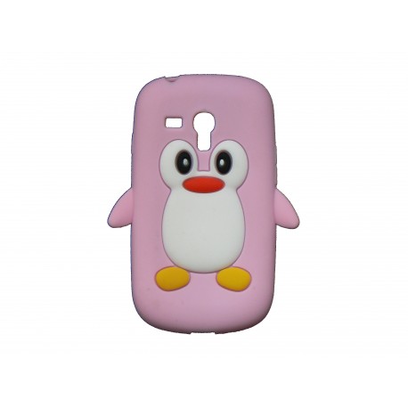 Coque silicone pour Samsung Galaxy S3 Mini/ I8190 pingouin rose clair + film protection écran offert