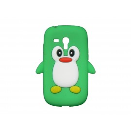 Coque silicone pour Samsung Galaxy S3 Mini/ I8190 pingouin vert + film protection écran offert