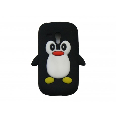 Coque silicone pour Samsung Galaxy S3 Mini/ I8190 pingouin noir + film protection écran offert