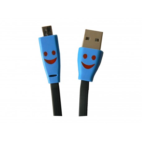 Cable plat micro USB smile noir chargement synchronisation