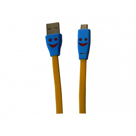 Cable plat micro USB smile jaune chargement synchronisation