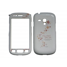 Coque intégrale blanche pour Samsung Galaxy S3 Mini / I8190  étoiles roses+ film protection écran offert