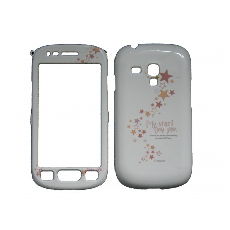 Coque intégrale blanche pour Samsung Galaxy S3 Mini / I8190  étoiles roses+ film protection écran offert