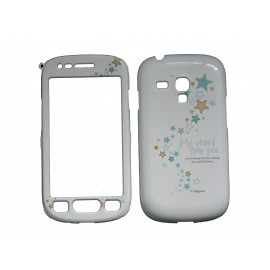 Coque intégrale blanche pour Samsung Galaxy S3 Mini / I8190  étoiles bleues+ film protection écran offert
