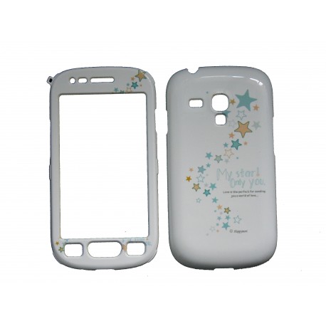 Coque intégrale blanche pour Samsung Galaxy S3 Mini / I8190  étoiles bleues+ film protection écran offert