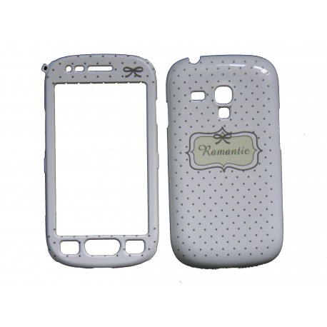 Coque intégrale blanche pour Samsung Galaxy S3 Mini / I8190  à pois noirs + film protection écran offert