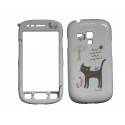 Coque intégrale blanche pour Samsung Galaxy S3 Mini / I8190  chat noir foulard rouge + film protection écran offert